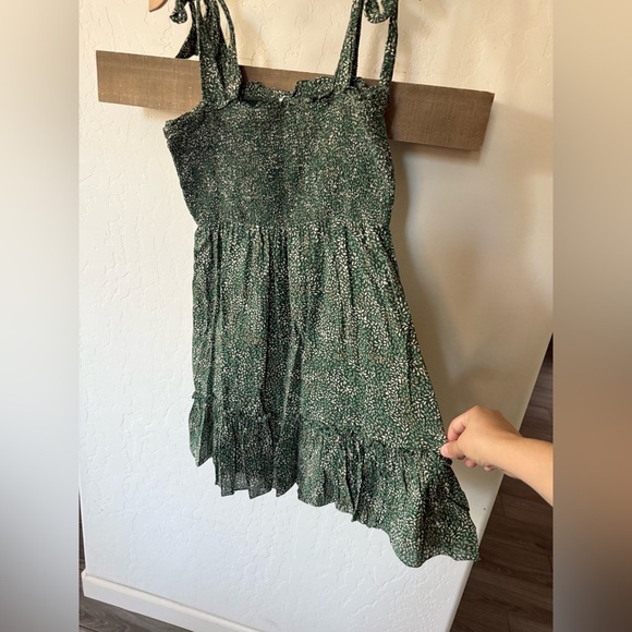 Aerie|Smocked Olive Green Sleeveless babydoll dress with bows on sleeve,Medium• - Picture 7 of 15